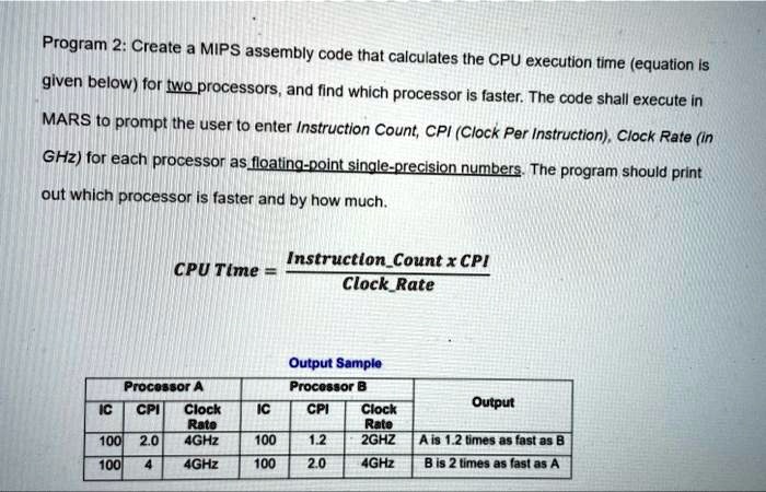 Program 2: Create MIPS assembly code that calculates the CPU execution ...