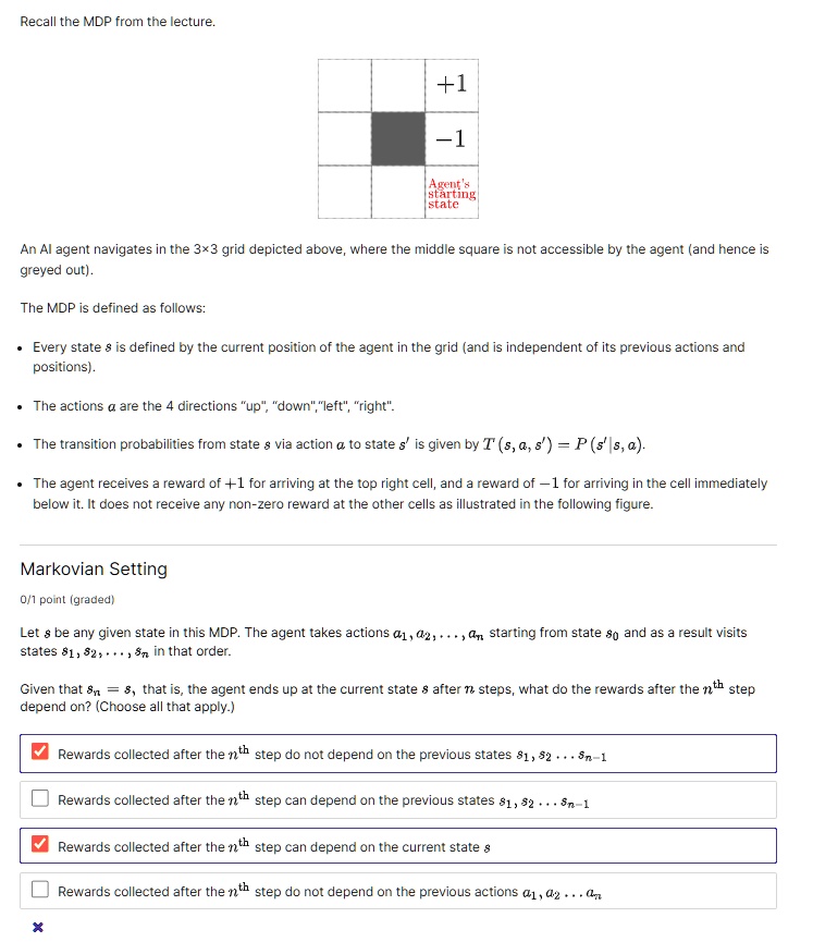 Recall the MDP from the lecture. +1 -1 Agent's starting state An Al ...