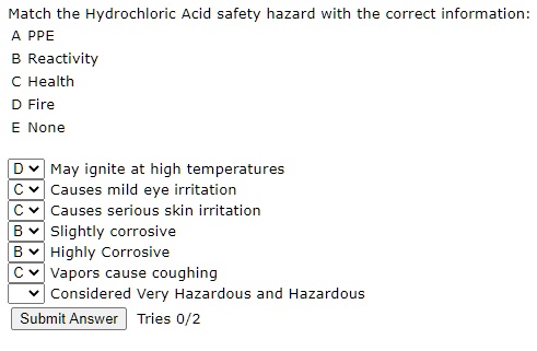 Hcl Fire Data SOLVED:Match the Hydrochloric Acid safety hazard with the correct ...