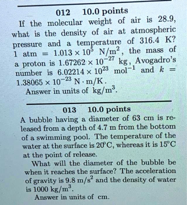 Solved 012 10 0 points if the molecular weight of air is 28 9 what is