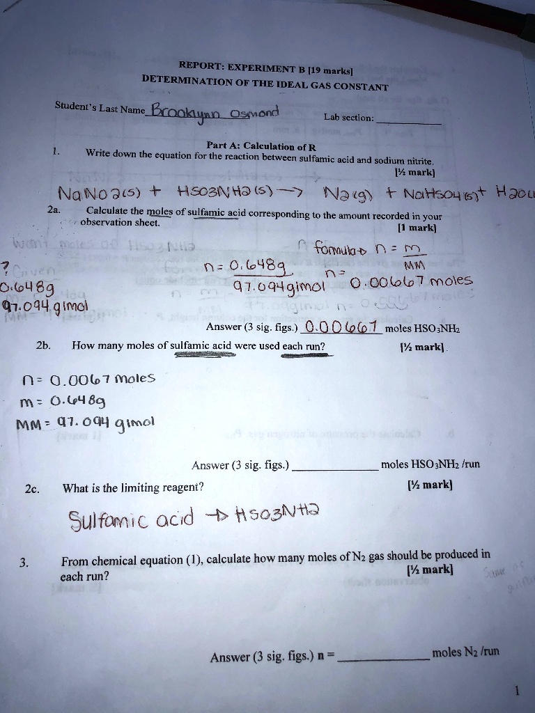 SOLVED: REPORT: EXPERIMENT B [19 marks] DETERMINATION OF THE IDEAL GAS ...