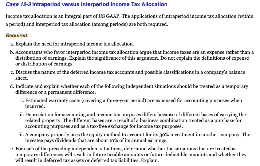 Text Case 123 Intraperiod versus Interperiod Tax Allocation