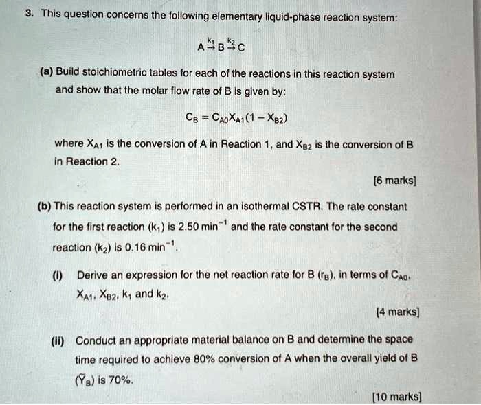 SOLVED: 3. This question concerns the following elementary liquid-phase ...