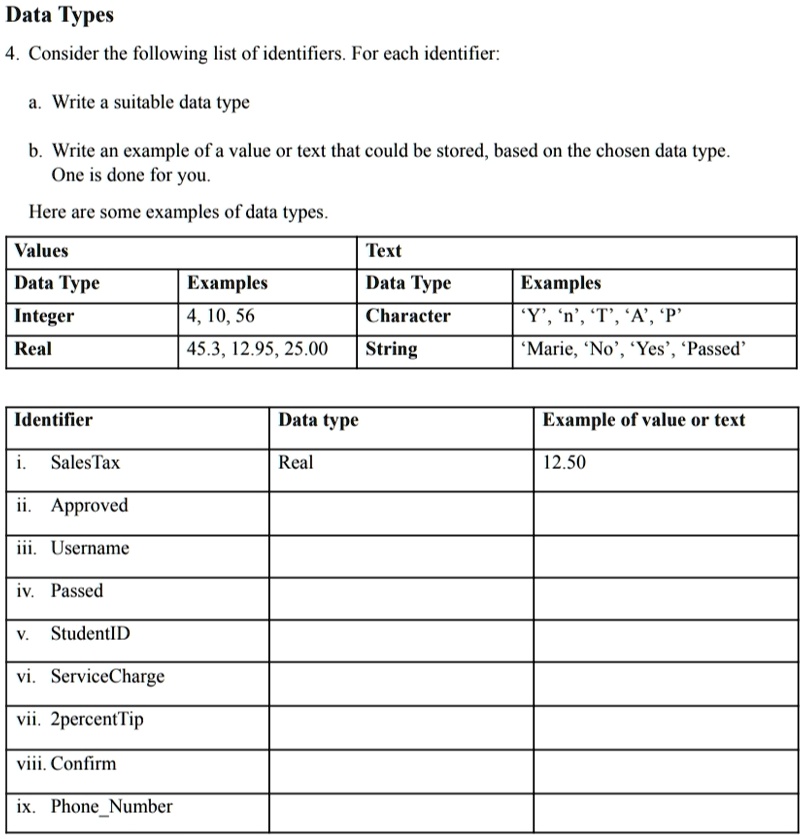 VIDEO solution: Data Types 4. Consider the following list of ...