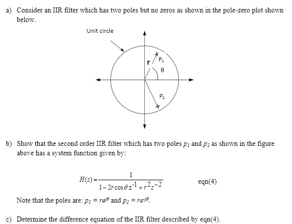 a) Consider an IIR filter which has two poles but no zeros as shown in ...