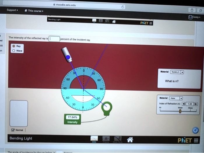 moodle salu edu supcon this coutse lo ecorcy phet the intensity of ihe reflected rv is dercrniolnn incidenieav hateroe what 5 n hataria indat 0 rebectannt 1164 micne horna bending light piet 06943