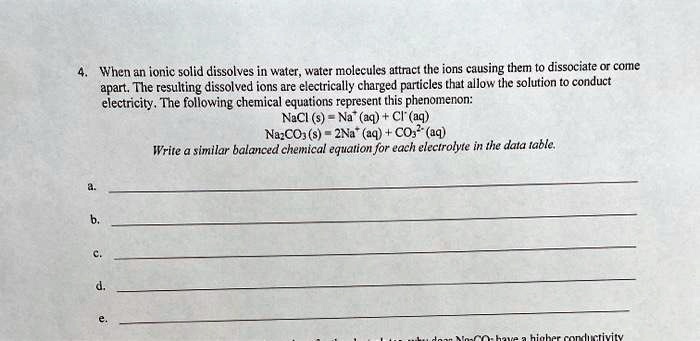 when an ionic solid dissolves water water molecules attract the ions ...