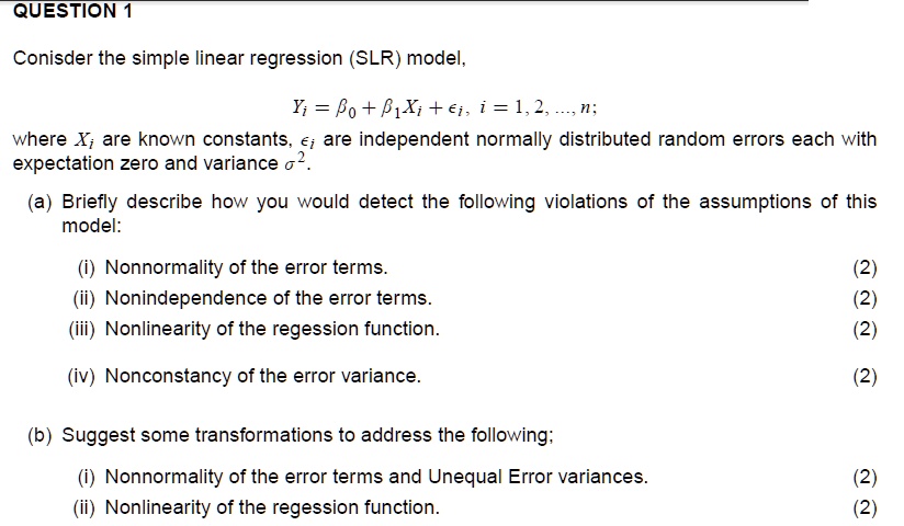 SOLVED:QUESTION Conisder the simple linear regression (SLR) model, Yi ...