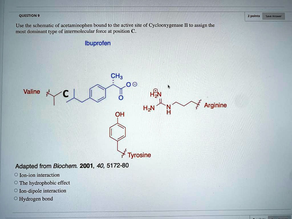 SOLVEDQUESTION points Save Anstver Use the schematic of acetaminophen bound to the active site