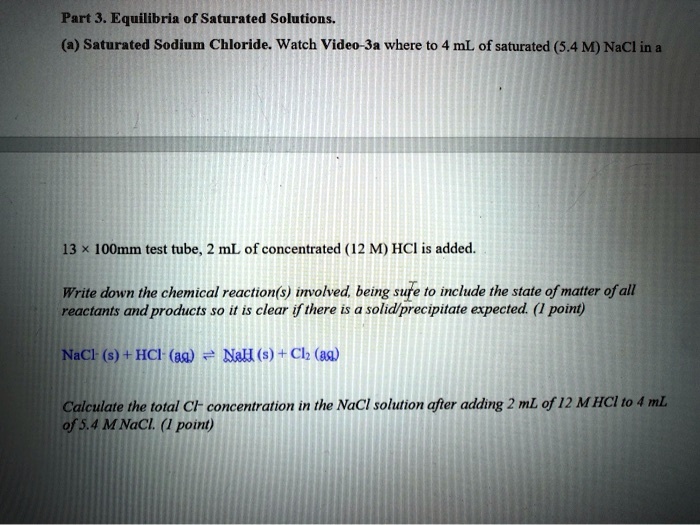 Solved Part 3 Equilibria Of Saturated Solutions Saturated Sodium