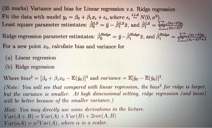 35 marks variance and bias for linear regression vs ridge regression ...