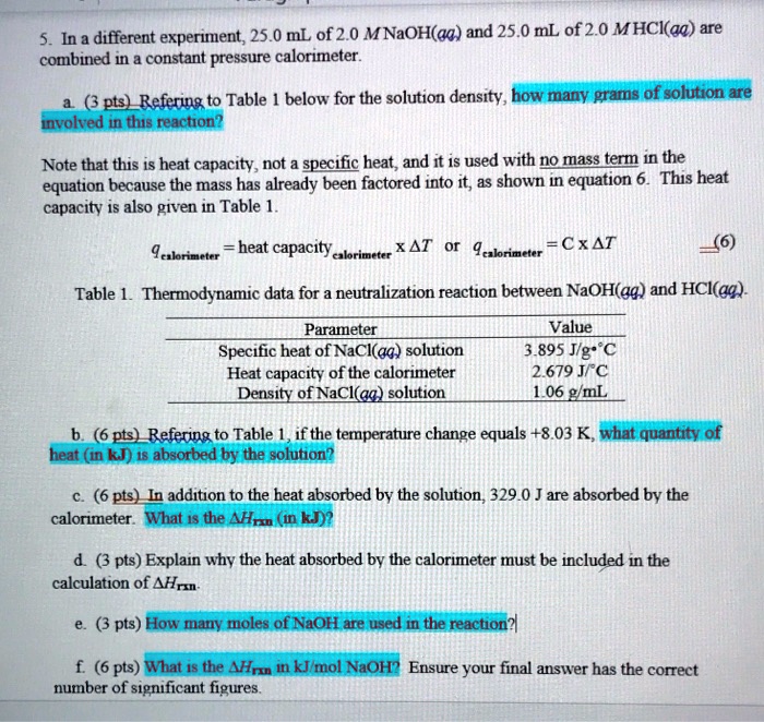 SOLVED:different experient, 25.0 mL of2.0 MNaOH(aa) and 25.0 mL of2.0 ...