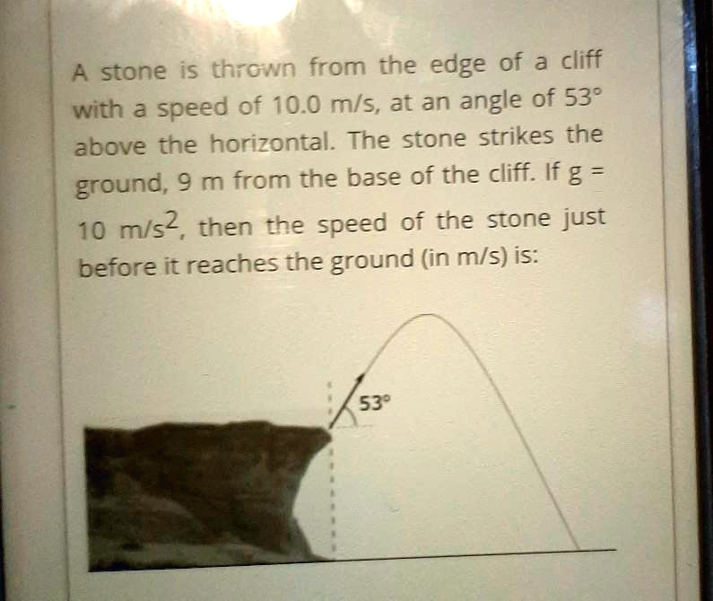 SOLVED: One stone is thrown from the edge of a cliff with a speed of 10 ...