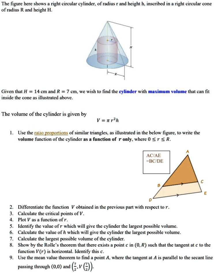 SOLVED The figure here shows a right circular cylinder; of radius and height h; inscribed in