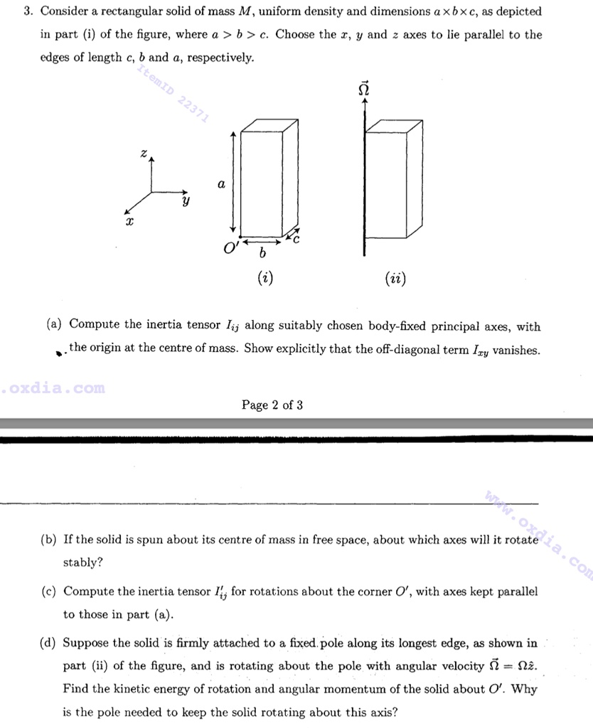 [GET ANSWER] 3. Consider a rectangular solid of mass M, uniform density ...
