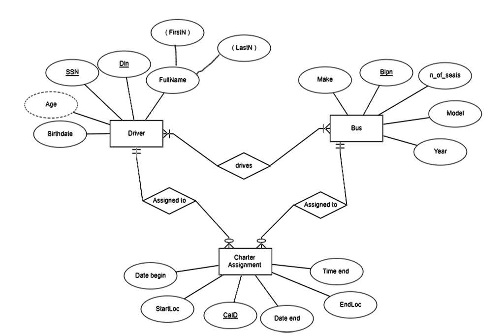 SOLVED: Based on the ER diagram you created for Groundhog Bus in ...