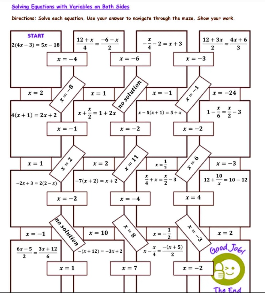 SOLVED Solving Equations with Variables on Both Sides Directions