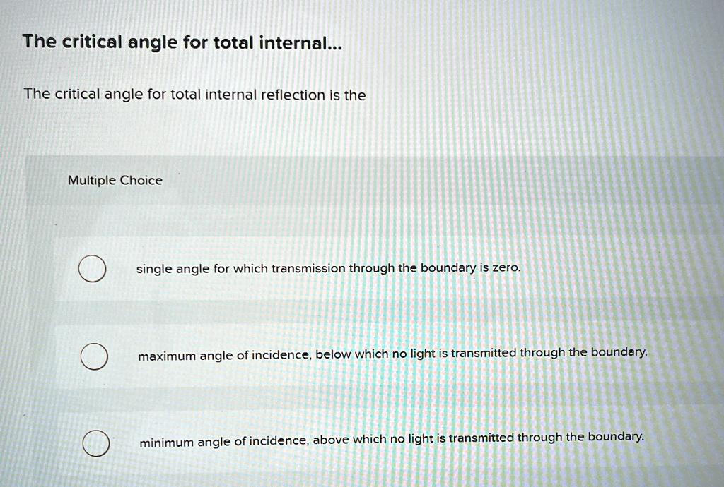 the critical angle for total internal the critical angle for total ...