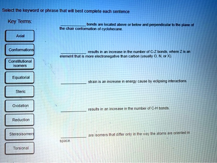 SOLVED: Select the keyword or phrase that will best complete each ...