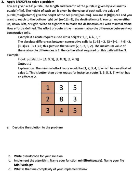 SOLVED: Apply BFS/DFS to solve problem. You are given a 3-D puzzle: The ...