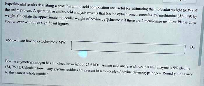 Prolein SOLVED: Experimental resulls describing = prolein * amino ucid thc ...