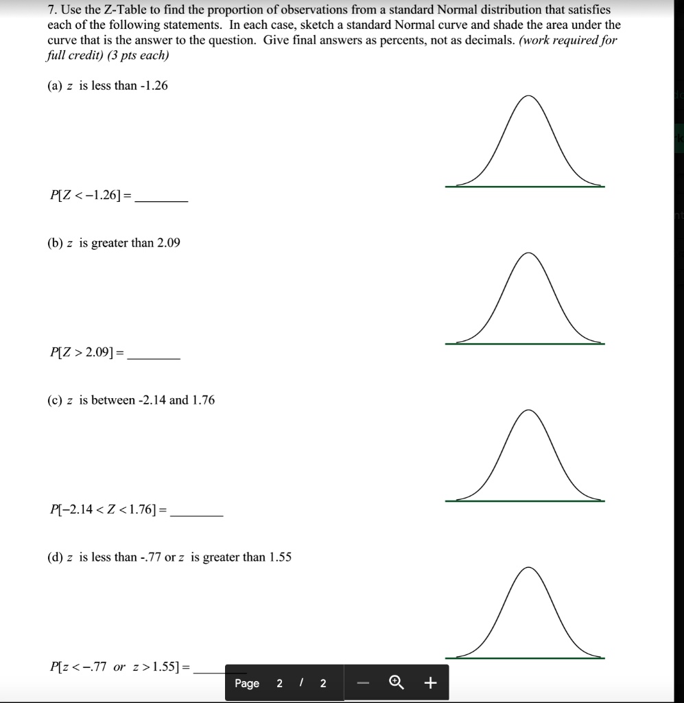 7 use the z table to find the proportion of observations...