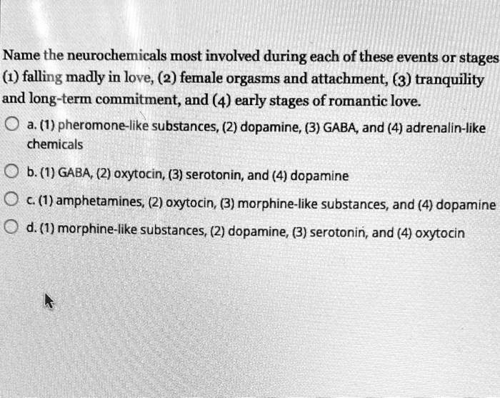 SOLVED Name the neurochemicals most involved during each of these