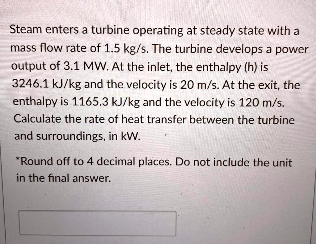 Steam enters a turbine operating at steady state with a mass flow rate ...