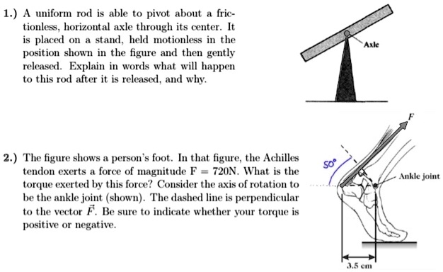 SOLVED: Uniform rod is able to pivot about a frictionless horizontal ...