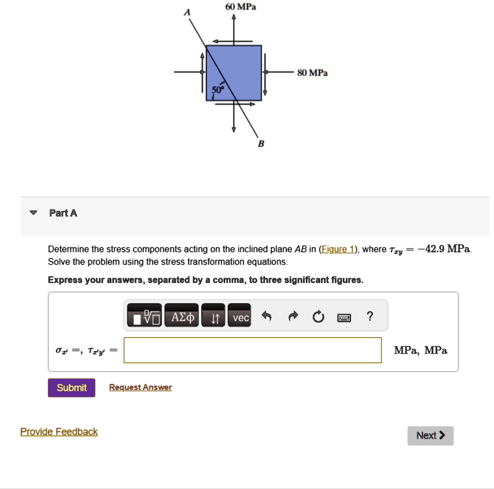 part a 60 mpa a 50 b 80 mpa determine the stress components acting on ...