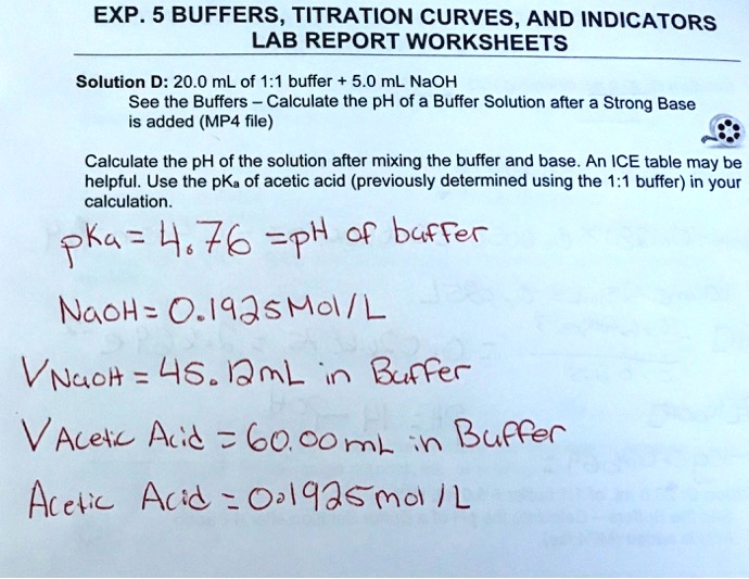 SOLVED EXP 5 BUFFERS, TITRATION CURVES, AND INDICATORS LAB REPORT