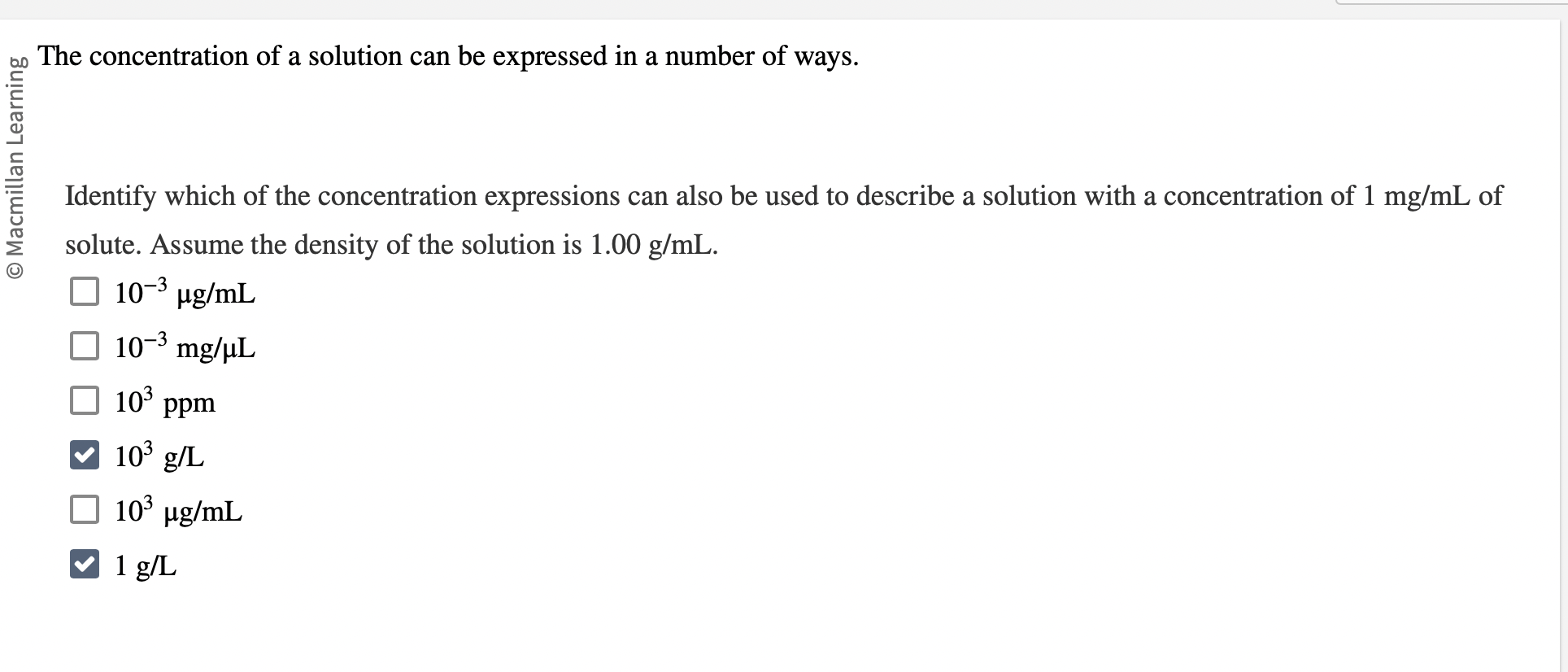 SOLVED: The concentration of a solution can be expressed in a number of ...