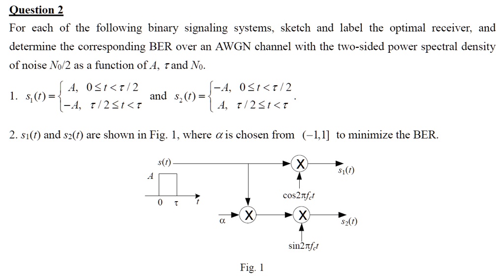 SOLVED: Question 2: For Each Of The Following Binary Signaling Systems ...