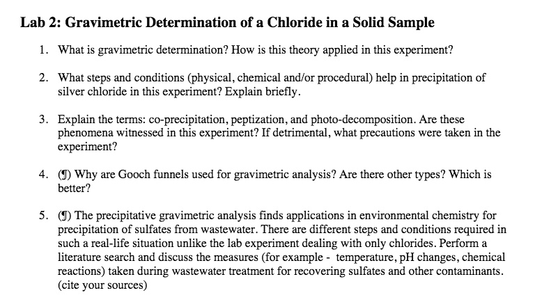SOLVED: Lab 2: Gravimetric Determination of a Chloride in a Solid