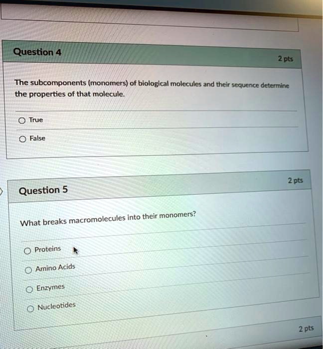 SOLVED The (monomers) of biological molecules and their