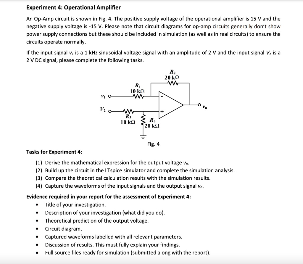 SOLVED: Experiment 4: Operational Amplifier An Op-Amp circuit is shown ...