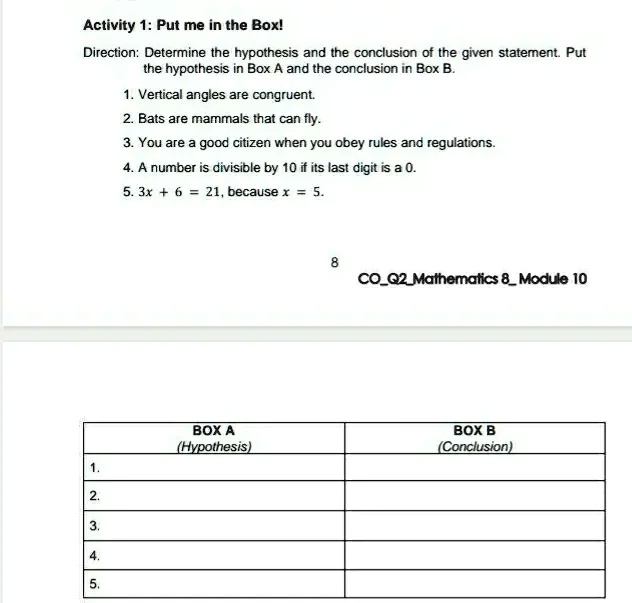 SOLVED Activity 1 Put me in the Boxl Direction Determine the