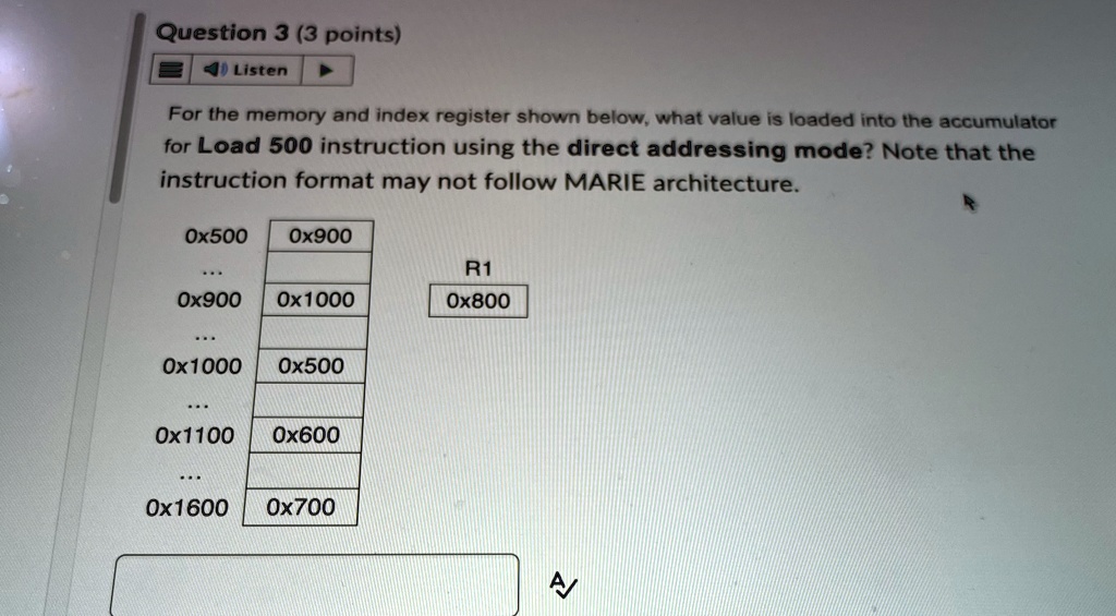 SOLVED: Question 3(3points) Listen For The Memory And Index Register ...