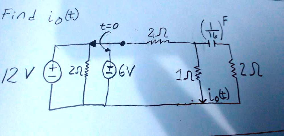 Find io(t) t=0 12V 2Ω 6V 2Ω (rac116)F 1Ω 2Ω ↓ io(t)