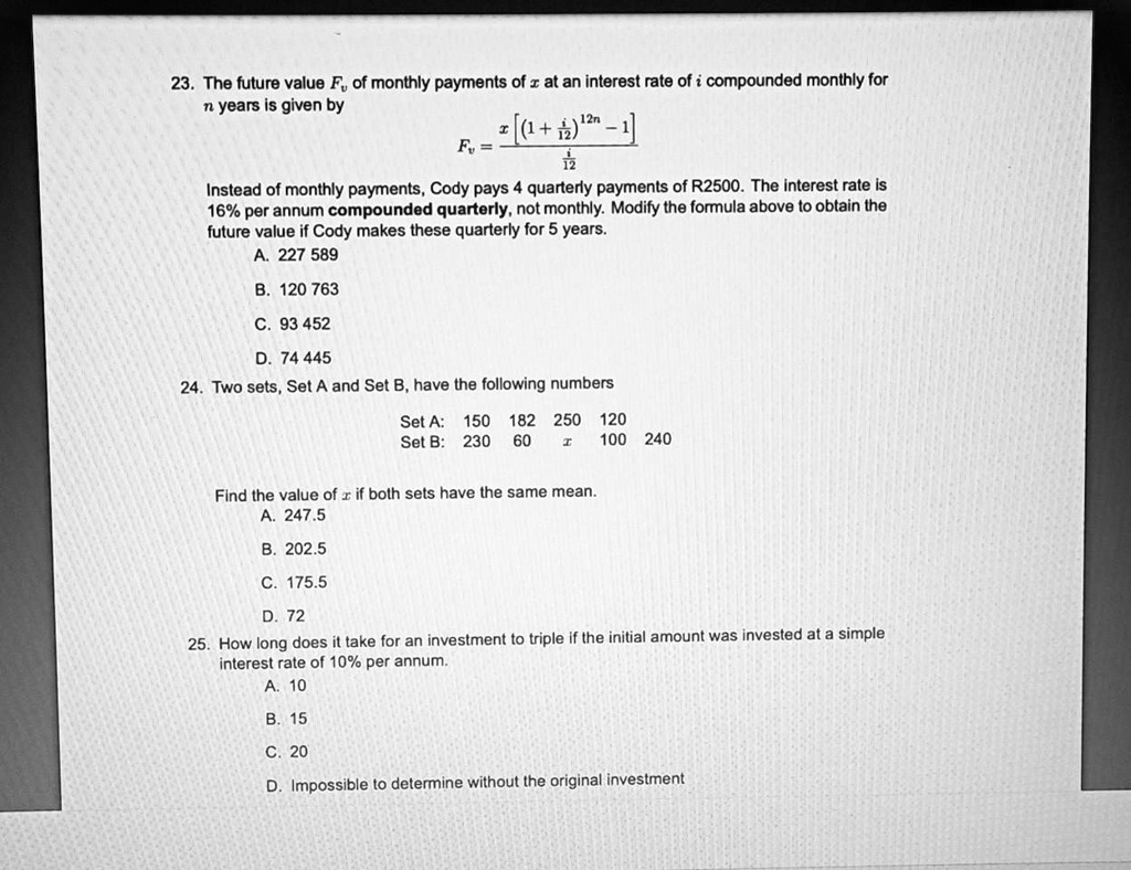 SOLVED 23. The future value F of monthly payments of P at an interest