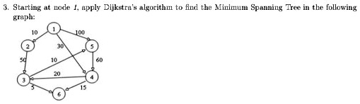SOLVED: 3. Starting at node I, apply Dijkstra's algorithm to find the ...