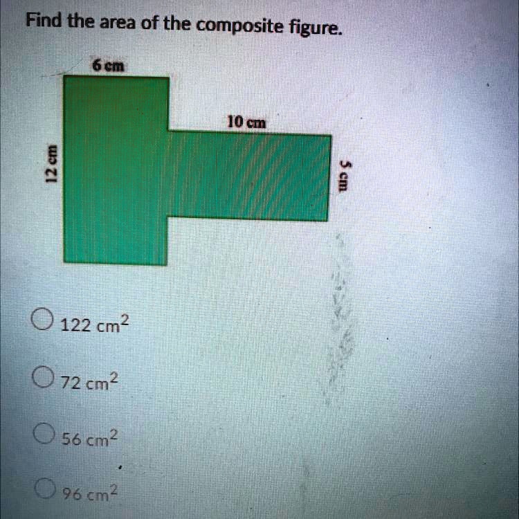 Find the area of the composite figure. 6 cm 10 cm 12 cm 5 cm...