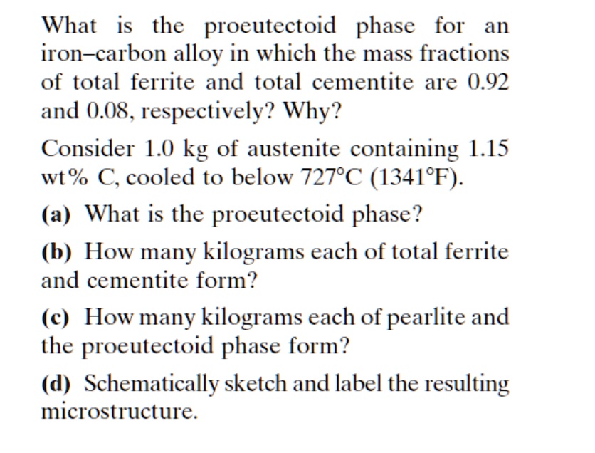 SOLVED What is the proeutectoid phase for an ironcarbon alloy in which the mass fractions of