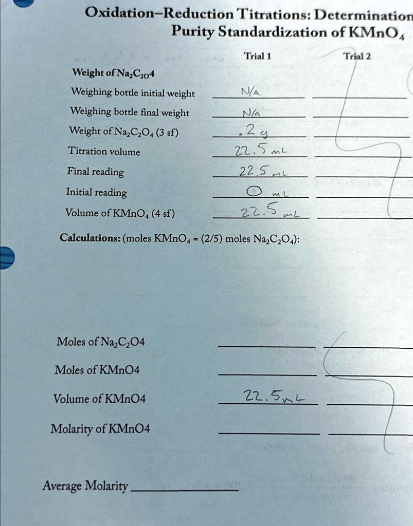 SOLVED: Oxidation-Reduction Titrations: Determination Purity ...