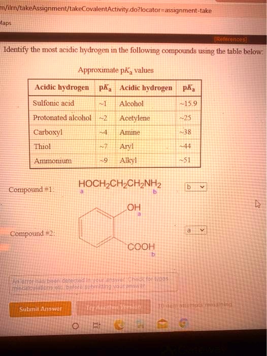 Solved Identify The Most Acidic Hydrogen In The Following Compounds Using The Table Below 4554