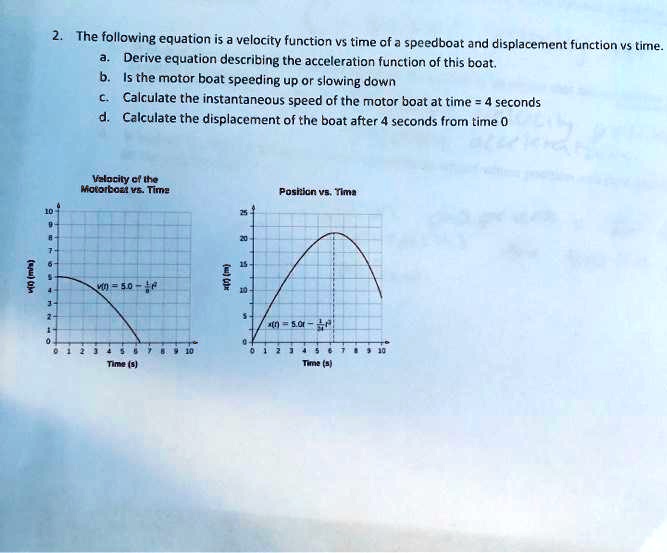 SOLVED: The following equation is a velocity function Vs time ofa ...