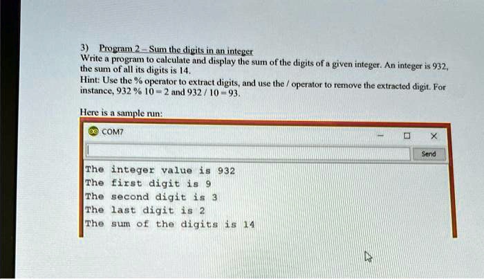SOLVED: Program 2 - Sum the digits in an integer Write a program to ...
