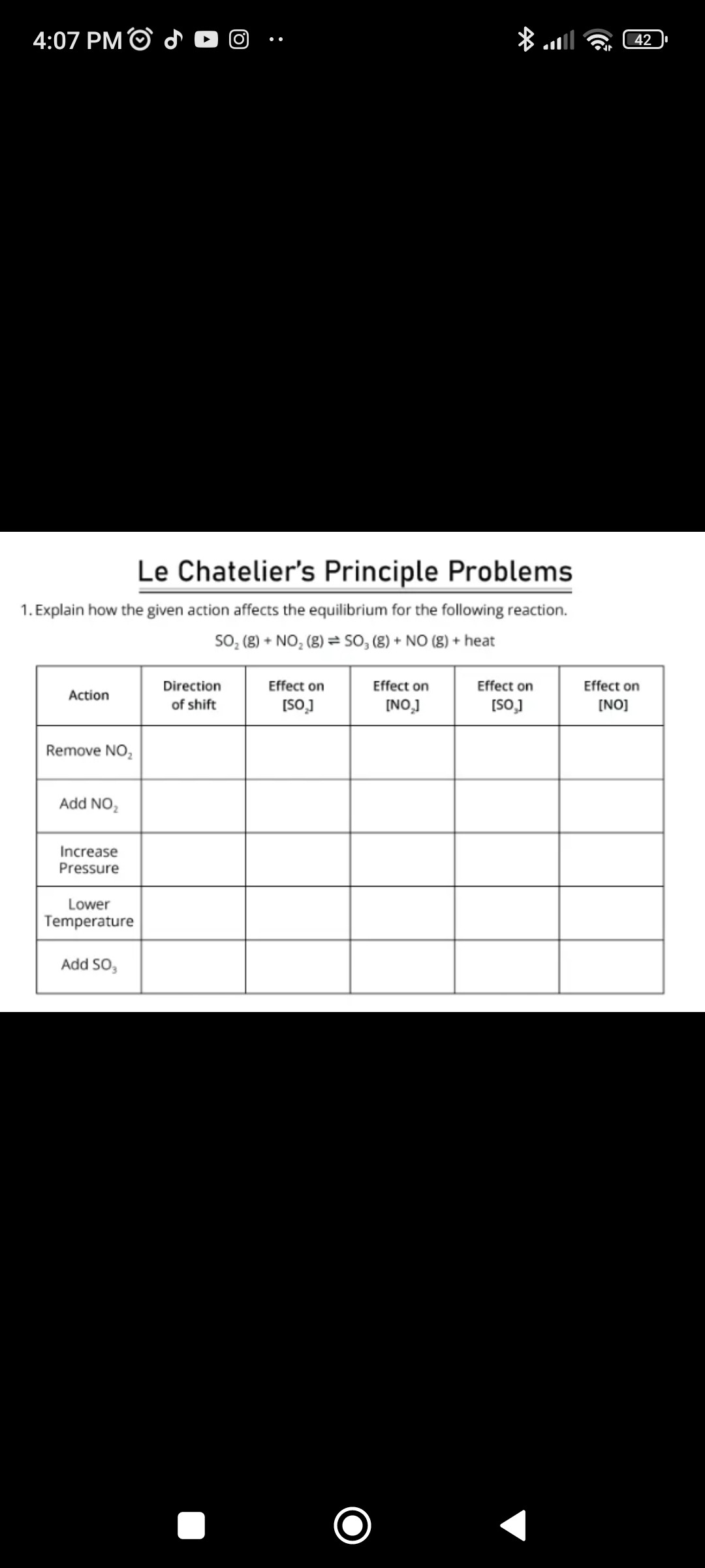 4:07 PM Le Chatelier's Principle Problems 1. Explain how the given ...