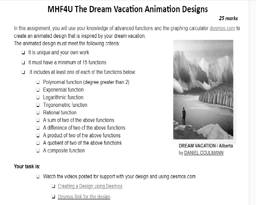 SOLVED: MHF4U The Dream Vacation Animation Designs 25 marks In this ...