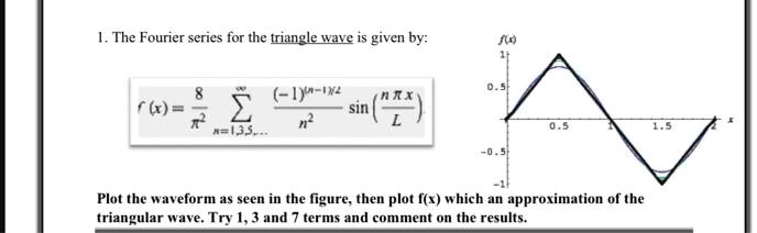 The Fourier Series For The Triangle Wave Given By F T 8 π 2 ∑n 1 ∞ 1 N 1 N 2 Sin Nω